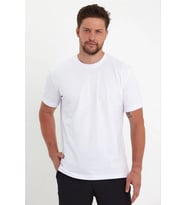 Erkek Düz Penye Tişört Bisiklet Yaka Kısa Kol Regular Fit T-Shirt - Beyaz