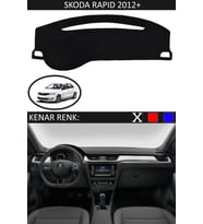 Skoda Rapid 2012+ Için Uygun Torpido Koruma Halısı Siyah Kenar Renk Siyah