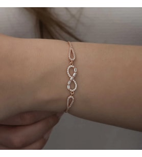 Gümüş Rose Baget Taşlı Sonsuzluk Bileklik