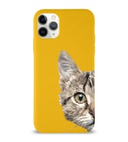 Apple iPhone 11 Pro Max Uyumlu Lansman Kılıf Catface Tasarımlı İçi Kadife Kapak-Sarı (Şeffaf)
