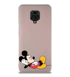 Xiaomi Redmi Note 9 Pro Soft Premier Kapak Mickey Mouse-F Tasarımlı Silikon Kılıf - Pudra (Şeffaf)