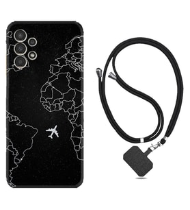 Samsung Galaxy M14 Kılıf Resimli Boyun Askılı İpli Desenli Silikon Series Black Plane 1868