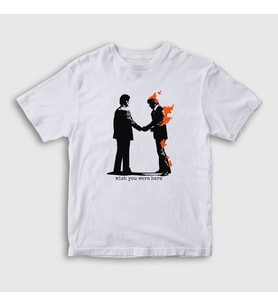 Presmono Unisex Çocuk Beyaz Wish You Were Here Pink Floyd T-Shirt 354587tt