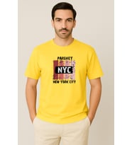 Erkek - Kadın %100 Pamuk New York City Parshey Baskılı Yarım Kollu Bisiklet Yaka T-Shirt (Sarı)