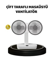 720° Dönebilen Çift Başlıklı USB Şarjlı Masaüstü Vantilatör – Sessiz ve Güçlü Serinlik