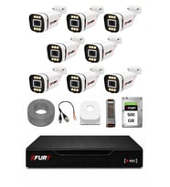 FURY 8 Kameralı 5MP Lens 1080P 6 Warm LED Renkli Gece Görüşlü Güvenlik Kamera Sistemi 500GB 1606