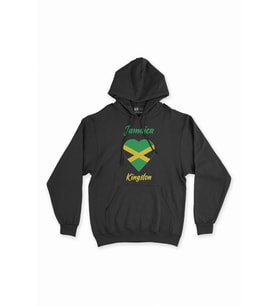 Kingston Jamaika Bayraklı Kalpli Siyah Sweatshirt Hoodie