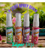 Sprey Meyve Suyu Sprey Şeker Süper Ekşi  Çilek-Portakal-Böğürtlen-Yeşil Elma 4 Adet Fruit Spray