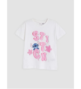 LCW Kids Beyaz Lilo & Stitch Baskılı Kız Çocuk Tişört