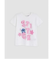 LCW Kids Beyaz Lilo & Stitch Baskılı Kız Çocuk Tişört