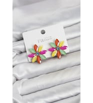 Karışık Renk Kristal Taşlı Lotus Çiçek Model Kadın Küpe
