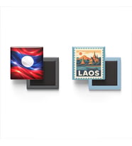Buzdolap Magnetleri - Laos Bayrağı ve Vientiane Posta Pulu Tema - 2'li Set Magneti