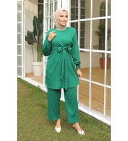 Yandan Bağlamalı Tesettür Yeşil Takım 