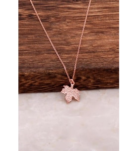Çınar Yaprağı Tasarım Gümüş Kolye 6515 (Rose)