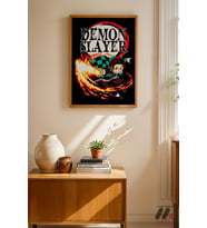 Demon Slayer Tanjiro Ateş Poster, Ahşap Çerçeveli Duvar Tablosu - Anime Severlere Özel