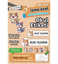 Sevimli Kediler Tasarımlı İsimli Defter Kalem Okul Etiketi, Yırtılmaz PVC Etiket, Suya Dayanıklı (Beyaz)