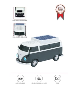 Torima D70 Siyah Vosvos Tasarımlı Solar Şarjlı Bluetooth Hoparlör 5W Güçlü Ses