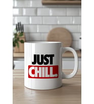 Just Chill Yazılı Minimal Tasarımlı 330ml Baskılı Beyaz Seramik Kupa Bardak