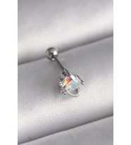 316L Çelik Gümüş Renk Zirkon Taşlı Kalp Tragus Piercing