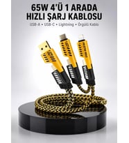 65W 4'ü 1 Arada Çoklu Şarj Kablosu – USB-C USB-A Lightning Veri ve Şarj Desteği Yeni Nesil