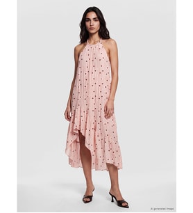 LCW Vision Kahverengi Askılı Yaka Puantiyeli A Kesim Elbise