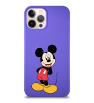 Apple iPhone 12 Pro Soft Premier Kapak Mickey Mouse-B Tasarımlı Silikon Kılıf - Mor (Şeffaf)