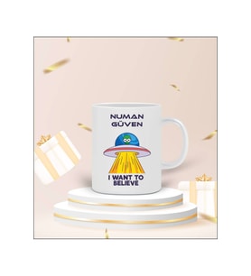 Kişiye Özel "I Want To Believe" Tasarımlı Kupa Bardak (Beyaz)