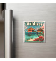 Maldivler Maldives - Posta Pulu Temalı Ülke - Baskılı Buzdolap Magneti Kare - 9x9 cm