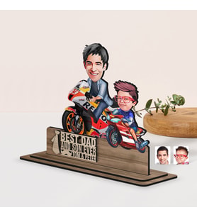 BK Gift Kişiye Özel 3D Kabartma İsimli Baba-Oğul Karikatürlü Ahşap Biblo-3, Babaya Hediye, Babalar Günü Hediyeleri