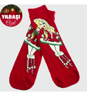 Noel Kız Model Yılbaşı Penye Çorap (Kırmızı)