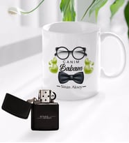 BK Gift Kişiye Özel Canım Babam Tasarımlı Kupa Bardak ve Benzinli Çakmak Seti - Model 5