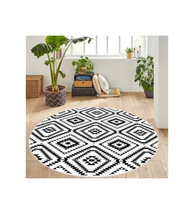 Eliana Home Baskılı, Yıkanabilir Kaymaz Taban Yuvarlak Halı LNA7111 120x120 cm (Siyah)
