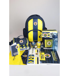 DEKOMUS İLE YENİ SEZON LİSANSLI FENERBAHÇE FULL KIRTASİYE OKUL SETİ ÇUBUKLU OKUL,3 BÖLMELİ BESLENME ÇANTASI VE KALEM ÇANTASI İLE 700 ML MATARA,BESLENME KABI (Standart)