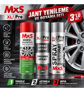 MxS Jant Yenileme ve Boyama Seti 3’lü – Jant Temizleyici + Gri Astar + Metalik Gümüş Jant Boyası
