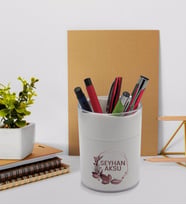 BK Gift Kişiye Özel Çiçek Tasarımlı Beyaz Akrilik Kalemlik - Model 13