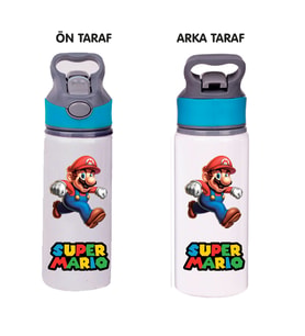 Mario Baskılı Pipetli Metal Suluk 650ml - 001