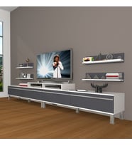 Decoraktiv Ekoflex 360R Mdf Krom Ayaklı Tv Ünitesi Tv Sehpası - Beyaz Antrasit (Beyaz - Antrasit)