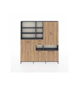 Arges Gardrop 17 Raflı 2 Çekmeceli 7 Kapaklı 220x30x243 Antrasit-Çam