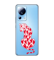 Xiaomi Mi 13 Lite Uyumlu Çita ve Kalp Desenli Şeffaf Telefon Kılıfı
