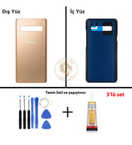 Samsung S10 Gold Arka Pil Kapağı Batarya Kapağı Lazer Kesim + Yapıştırıcı ve Vida Seti