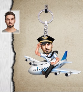 Kişiye Özel Pilot Karikatürlü  Ahşap Anahtarlık Bay-5-Eco