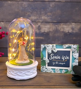 Led Işıklı Tasarım Fanus ve Senin İçin İyi Ki Varsın Kartı Hediye Seti
