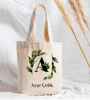 Kişiye Özel Baş Harf Tasarımlı Kanvas Çanta (Krem)