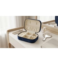 Takı Kutusu Düzenleyici Seyahat Çantası Kolye Yüzük Küpe Organizer Kadife Lacivert 12cmx8cm