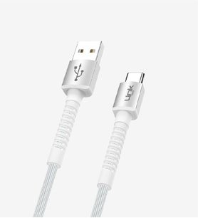 K552 Safe 3A Örgülü Metal Başlı USB'den Type-C'ye Şarj Kablosu Beyaz