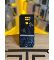 Redmi Note 9 Uyumlu Kelebek Figürlü Simli Parlak Telefon Kılıfı (Siyah)
