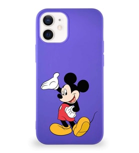 Apple iPhone 12 Soft Premier Kapak Mickey Mouse-C Tasarımlı Silikon Kılıf - Mor (Şeffaf)