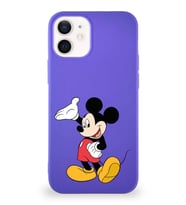 Apple iPhone 12 Soft Premier Kapak Mickey Mouse-C Tasarımlı Silikon Kılıf - Mor (Şeffaf)