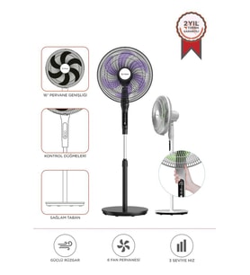 Torima SF-05 Siyah Ayaklı Portatif 50W 3 Kademe 6 Pervaneli 16 İnc Kumandalı Vantilatör Fan