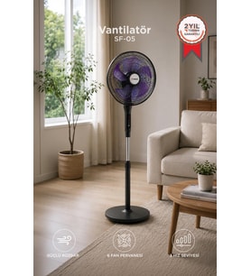 Torima Vantilatör 6 Pervaneli 3 Kademeli Kumandalı Dijital Ekranlı Ayaklı 16 Inc 50W Fan SF05 Siyah